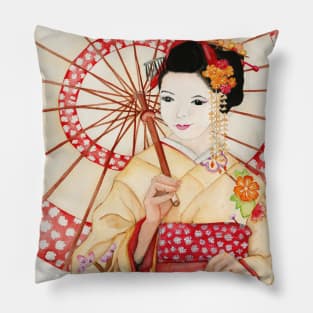 Watercolor - Japanese geisha Pillow