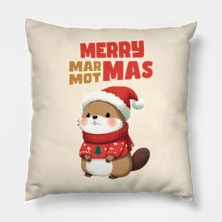 Merry Marmotmas Christmas Marmot Pillow