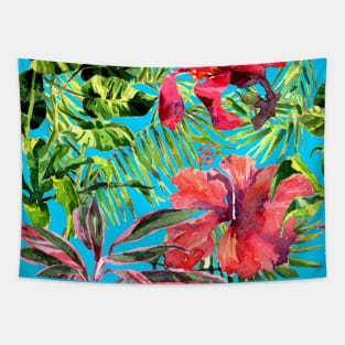 Tropical Background. watercolor tropical leaves and plants Tapestry