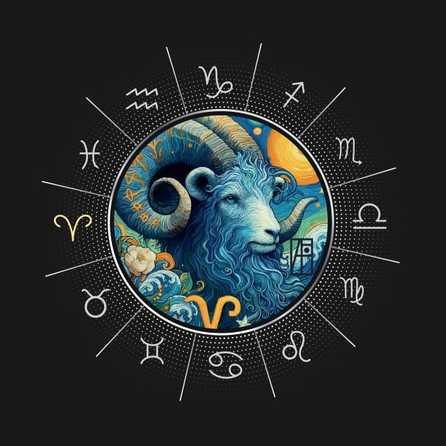 ZODIAC Aries - Astrological ARIRS - ARIRS - ZODIAC sign - Van Gogh style - 2 by ArtProjectShop