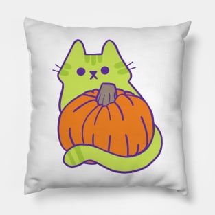 Green Kitty with Pumpkin Pillow