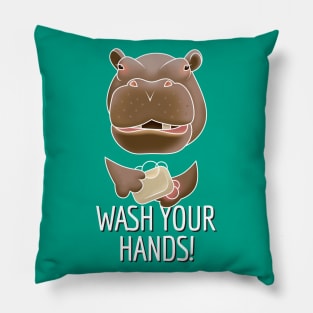 Hippo says Wash Your Hands! Pillow