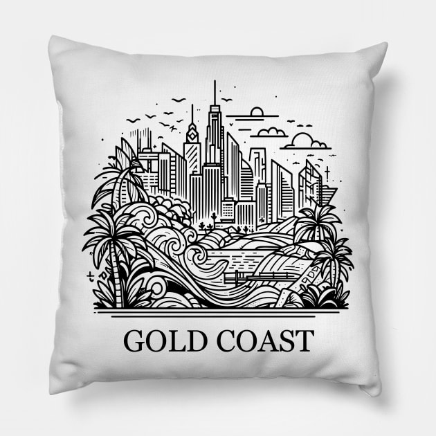 gold coast australia city simple line art illustration Pillow by art poo