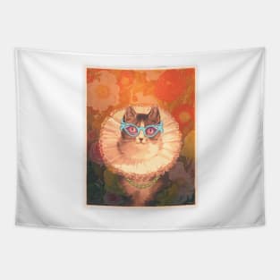 Cool Renaissance cat with glasses and gold chain Tapestry