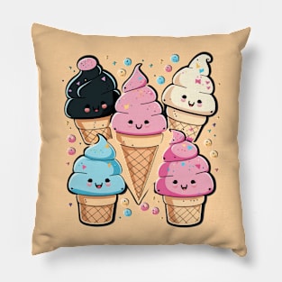 Cute Kawaii Ice Cream For Ice Cream Lover Cute Kawaii Food Pillow