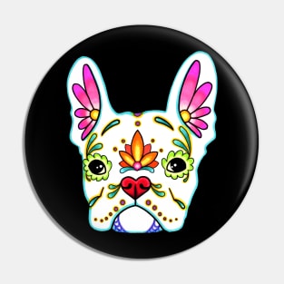 French Bulldog in White - Day of the Dead Sugar Skull Dog Pin