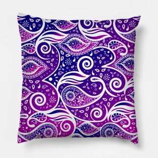 Paisley Bohemian Breeze Art - White and Shades of Purple and Blue Pillow