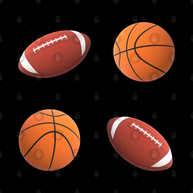 Footballs and Basketballs (Black Background) by Art By LM Designs 