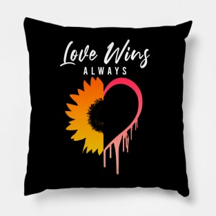 Love Always Wins Sunflower Heart Melting - Gay Pride Pillow