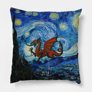 Welsh Dragon in a Starry Night Pillow