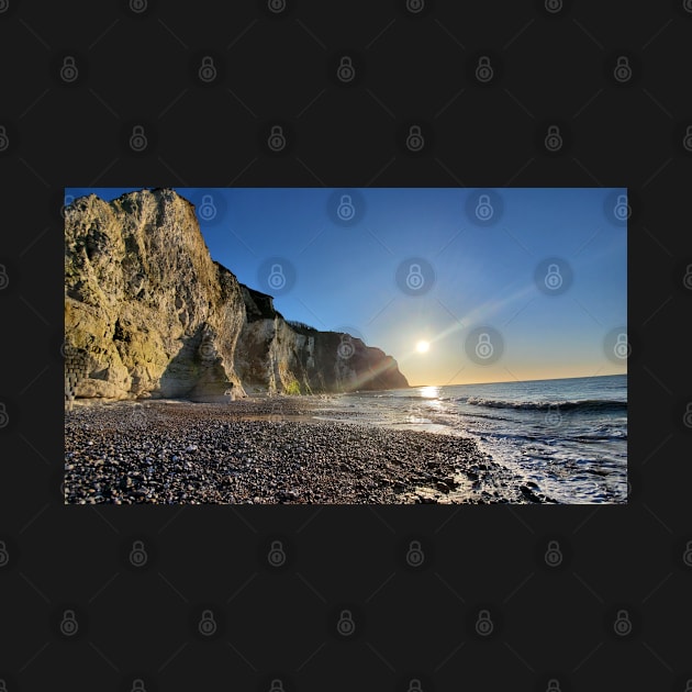 Normandy Rocky Beach, Cliffs and Sea Coastline at Sunrise or Sunset - Magnifique Landscape Photography by Vintage-TM