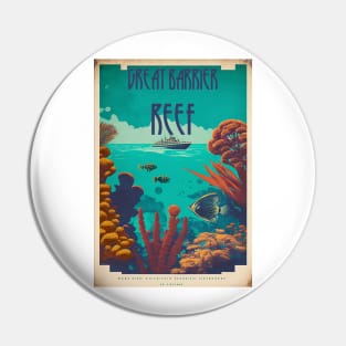 Great Barrier Reef Australia Vintage Travel Art Poster Pin