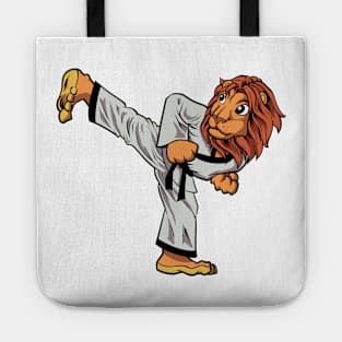 Cartoon lion doing hapkido Tote