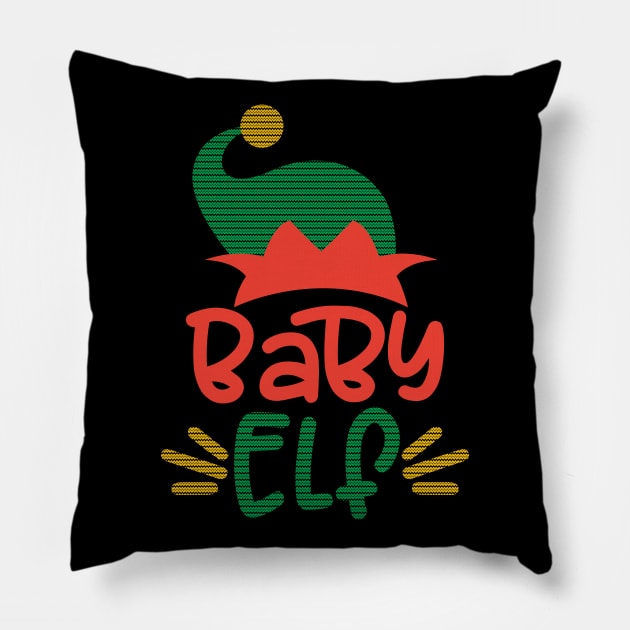 Baby Elf Funny Ugly Sweater Themed Elf Squad Christmas Gift For Kids Pillow by BadDesignCo