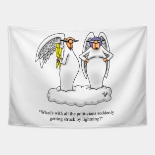 Funny Political Angel and Wife Cartoon Humor Tapestry