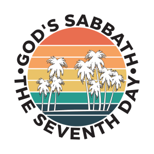 God’s Sabbath The Seventh Day - Vintage Sunset Palm Trees T-Shirt