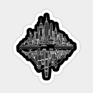 New York Hong Kong Reversible Skylines - White. Magnet