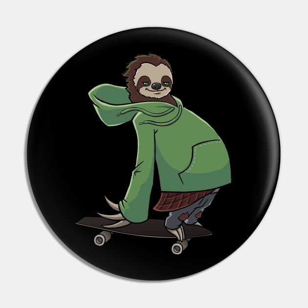 Funny Sloth Skateboarding on a Longboard Pin by jonmlam