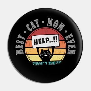 Funny Best Cat Mom Ever Retro Sunset Vector Graphics v.3 Pin