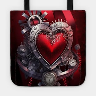 Red Heart- Steampunk Style with Clock and Gears Tote