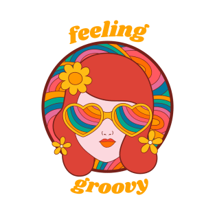 Feeling Groovy - Retro Rainbow Girl in Heart Sunglasses T-Shirt