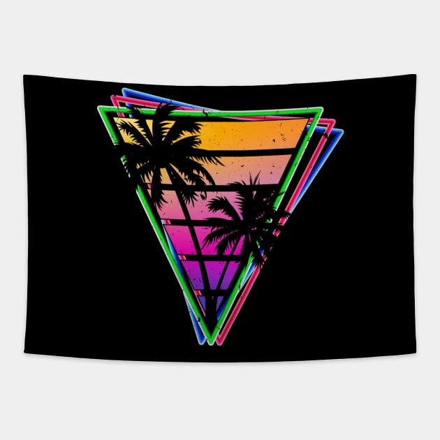 Distressed Synthwave Triangle Palm Tree Design Tapestry by Brobocop