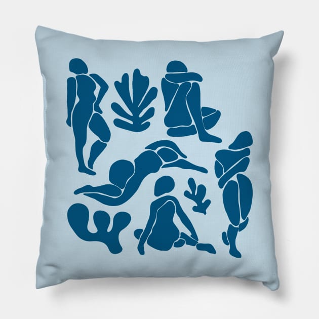 Blue Matisse Inspired Women Cutouts Pillow by Slightly Unhinged