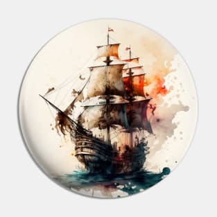 Pirate Ship watercolour Pin