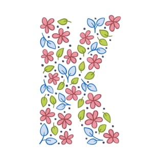 Floral Monogram Letter K - pink and blue T-Shirt