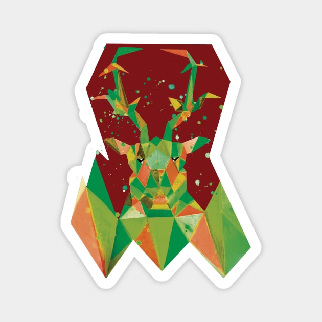 Green Festive Geometric Stag Magnet by DStathers