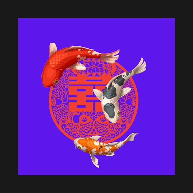 Double Happiness Koi Fish Deep Purple with Red Symbol - Hong Kong Retro by CRAFTY BITCH