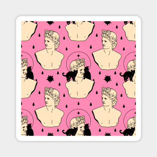 Greek God Black Cat Pattern in pink Magnet