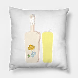 Drawings of cloth bottle bag and a water bottle. Pillow