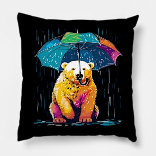 Polar Bear Rainy Day With Umbrella Pillow