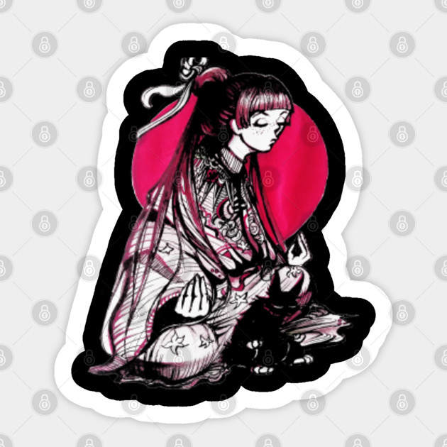 Japanese Artistic Painting Of Girl Doing Yoga In A Lotus Position