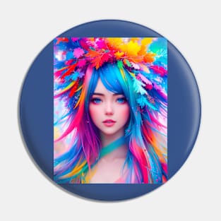 Abstract art of an anime girl, in vibrant pride colors Pin