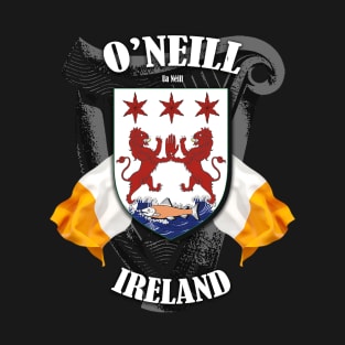 O'Neill Family Crest Ireland Coat of Arms and Irish Flags T-Shirt