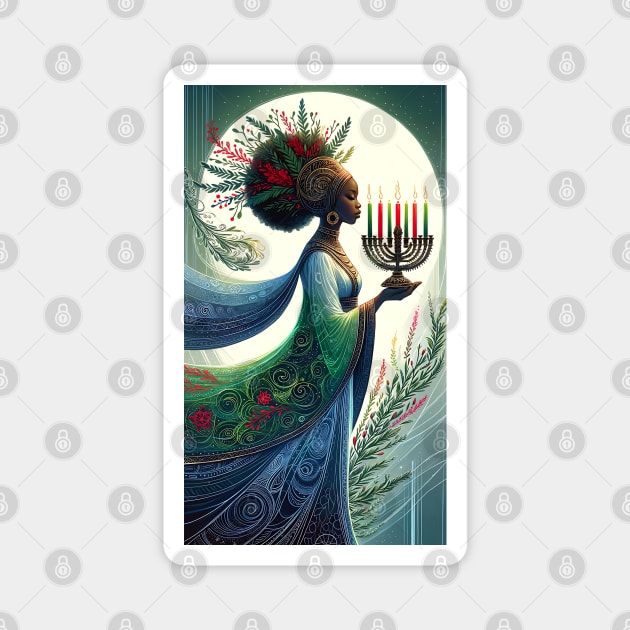 Kwanzaa Beautiful Woman with Kinara Magnet by HolidayBug