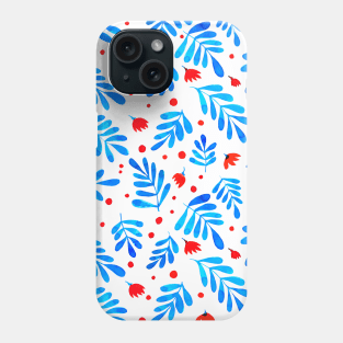 Watercolor branches and flowers - blue and orange Phone Case