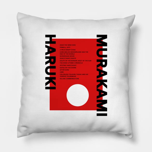 Haruki Murakami Books Pillow by MindGlowArt