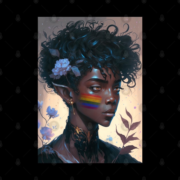 Cute LGBT+ Anime Black Floral Prince by GothicDesigns