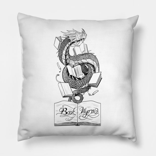 Book Wyrm (achromatic) Pillow by el_graphinx