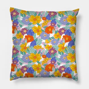 Pastel Colorful Flowers on Pink Pillow