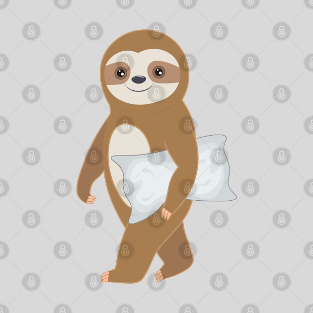 Cute baby sloth walking with a pillow by M Humor