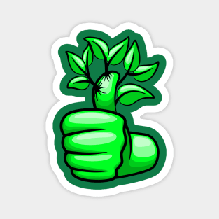 Green Hand Thumb Up and Leaves Ecological Icon Magnet