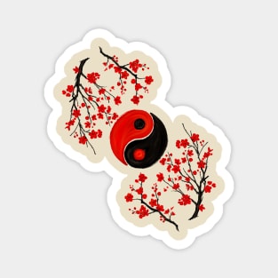 Yin Yang and Sakura Red Blossom Magnet