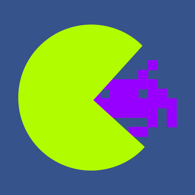 PACMAN vs SPACE INVADER GREEN NEON by BITLY