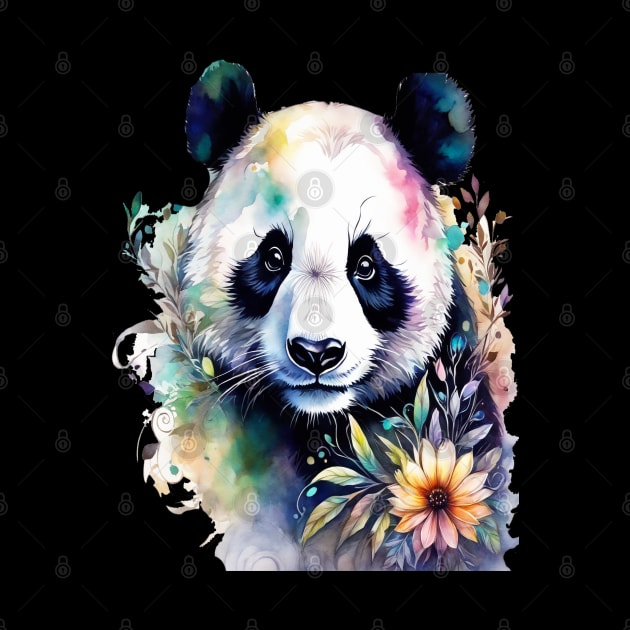 Fantasy, Watercolor, Panda Bear With Flowers and Butterflies by BirdsnStuff