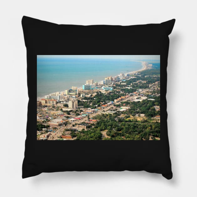 Aerial view of downtown Myrtle beach. Pillow by Carlosr1946