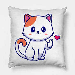 Cute Cat With Love Sign Hand Cartoon Pillow